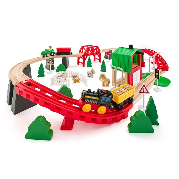 Fa mezőgazdasági vasútpálya vonattal és más kiegészítőkkel 60db-os - Woodyland