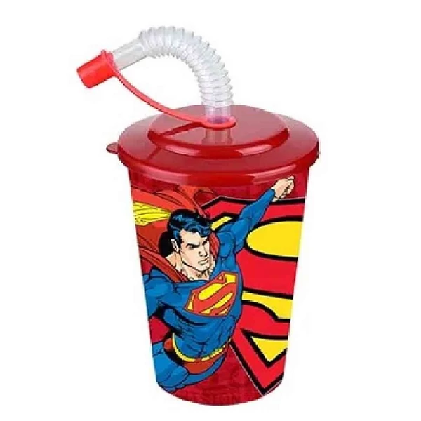 Superman műanyag pohár szívószál + tetővel 400ml
