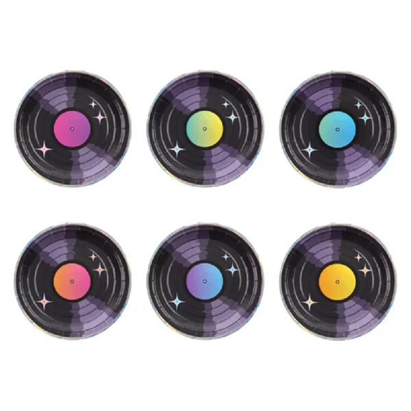 Retro disco party papírtányér 18cm 6db-os kiszerelésben