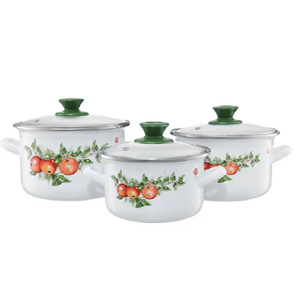 Emalia Olkusz edénykészlet zománcozott 6 részes almás 35245/35246