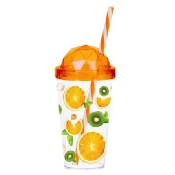 Műanyag pohár tetővel és szívószállal narancsos 660ml SO513