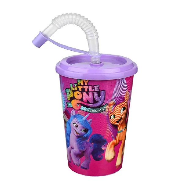 Műanyag pohár szívószállal és tetővel 400ml My Little Pony