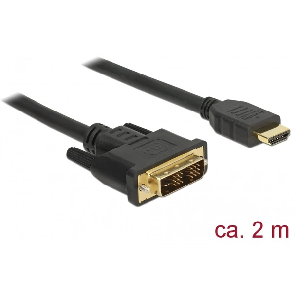 Delock Kábel DVI 18+1 csatlakozódugóval > HDMI-A csatlakozódugóval, 2 m, fekete