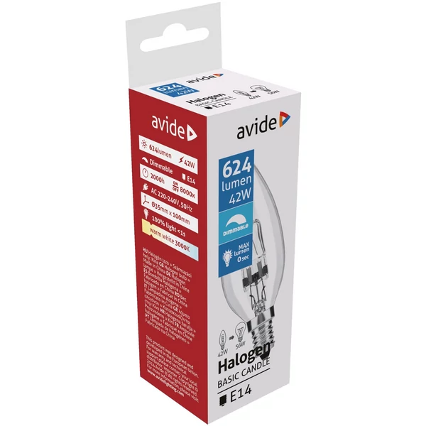 Avide Halogén Candle izzó C35 42W E14 2000h