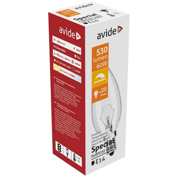 Avide hőálló Candle izzó 480 lm C35 60W E14