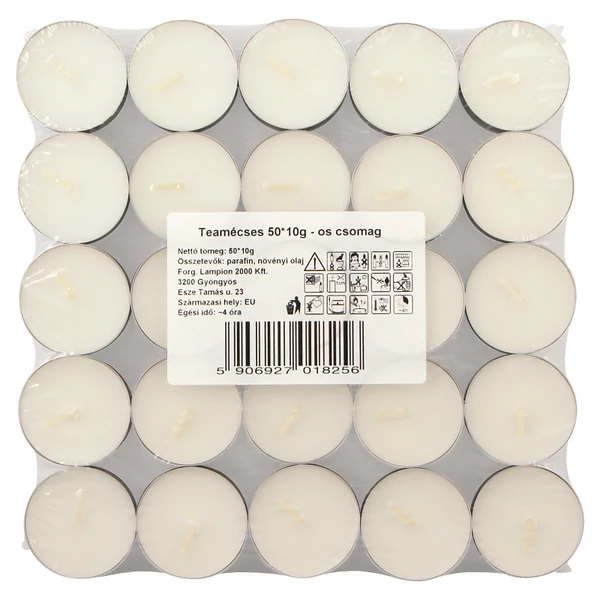 Hagyományos, szabvány méretű teamécses 50 db-os kiszerelésben