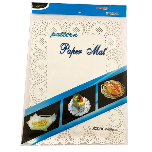 Téglalap alakú torta csipke fehér színben 12 db-os kiszerelésben 40x30cm 71841