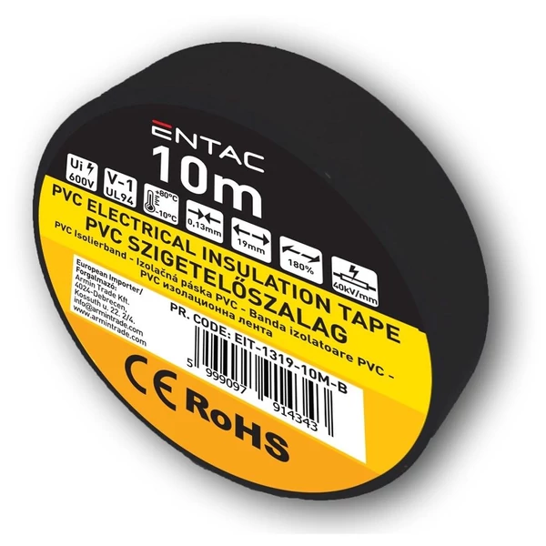 Entac szigetelő szalag 10m fekete