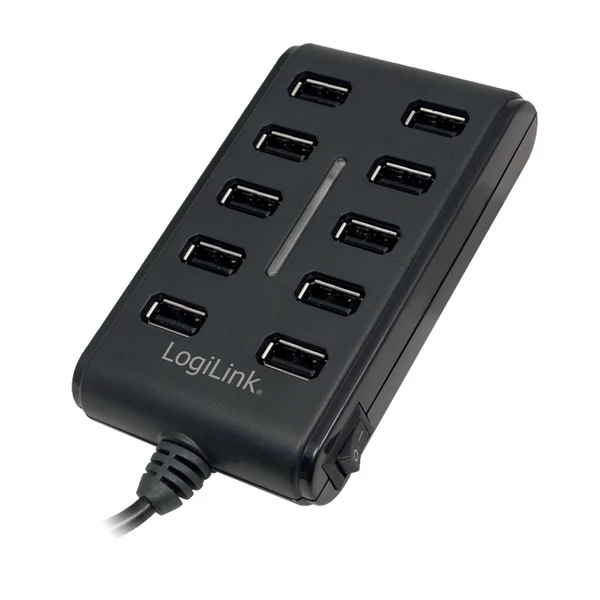 LogiLink USB 2.0 10 portos hub, ki/be kapcsolóval