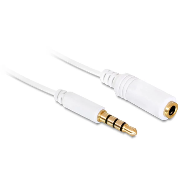 Delock audió toldó kábel, 4 pol.3.5mm sztereó jack dugó/aljzat csatlakozókkal, Iphonehoz, fehér