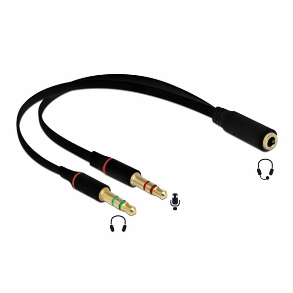 Delock Headset adapter 1 x 3,5 mm-es 4-tűs anya sztereo jack - 2 x 3,5 mm-es, 3-tűs apa sztereo jack