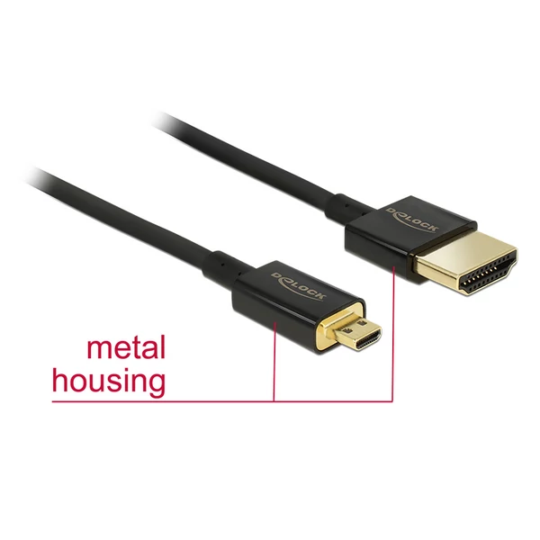 Delock Cable High Speed HDMI with Ethernet - HDMI-A male > HDMI Micro-D male 3D 4K 2 m Slim Premium
