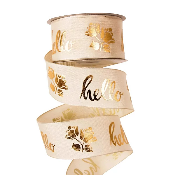 "Hello" feliratú krém textil szalag 38mmx6,4m SX3807-01