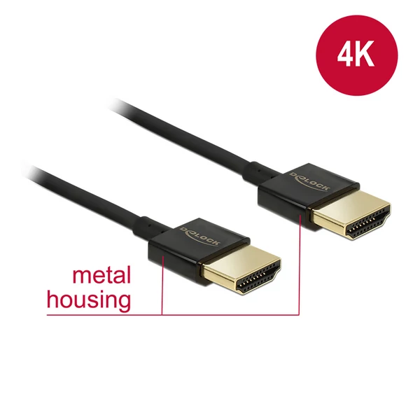 Delock Nagysebességű HDMI-kábel Ethernettel - HDMI-A > HDMI-A, 3D, 4K, 0,5 m, vékony, prémium