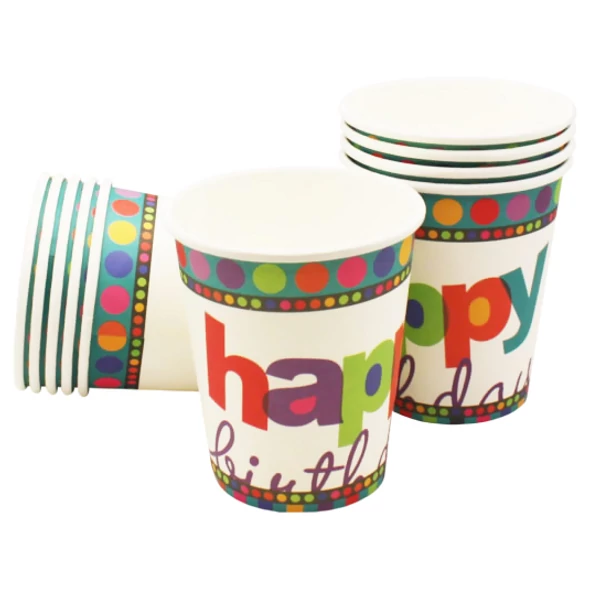 Pöttyös happy birthday feliratos party pohár 10db-os kiszerelésben