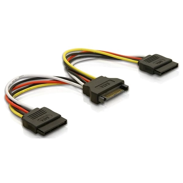 Delock 15 tűs SATA - 2 db SATA HDD (egyenes) hálózati kábel, 15 cm