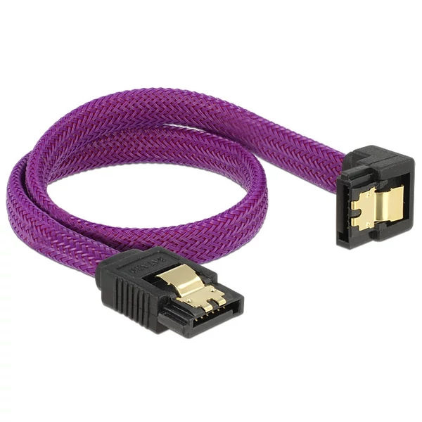 Delock SATA cable 6 Gb/s 30 cm down / straight metal purple Premium