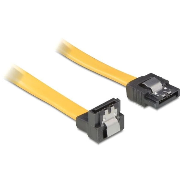 Delock SATA sárga, lefele / egyenes csatl. (fémlappal), 10 cm-es összekötő kábel