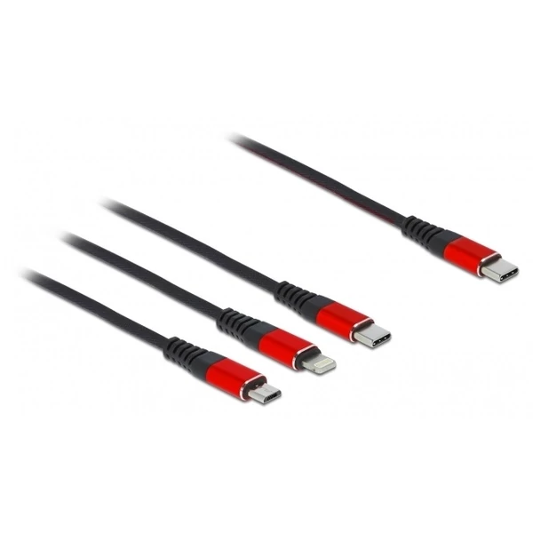 Delock 30 cm hosszú, USB töltő kábel 3 az 1 USB Type-C apa Lightning-, Micro USB- és USB Type-C c