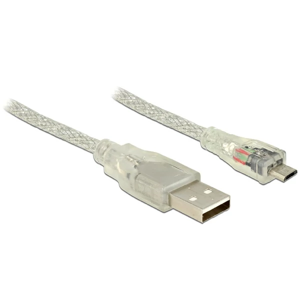 Delock USB 2.0-s kábel A-típusú csatlakozódugóval > USB 2.0 Micro-B csatlakozódugóval 2 m, áttetsző