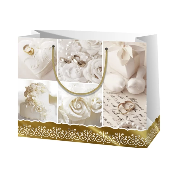 Esküvői mintás közepes méretű ajándéktáska 18x23x10cm-es