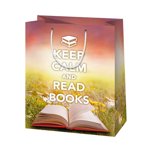 Keep Calm and Read Books felirattal ellátott nagy méretű ajándéktáska 27x14x33cm