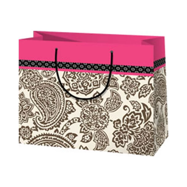 Rózsaszín szegélyű nagy méretű ajándéktáska 27x14x33cm