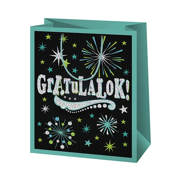 Gratulálok! zöld exkluzív normál méretű ajándéktáska 11x6x15cm