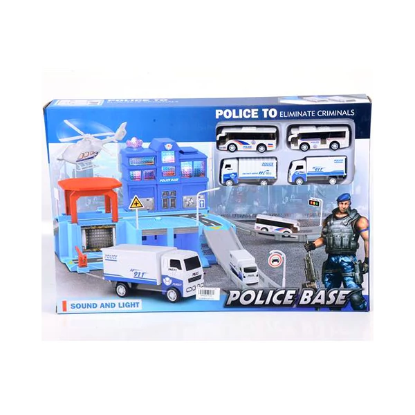 Rendőrőrs fénnyel és hanggal, 4db kisautóval