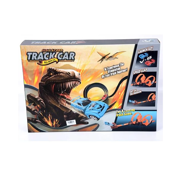 Dinoszauruszos versenypálya hátrahúzós autóval