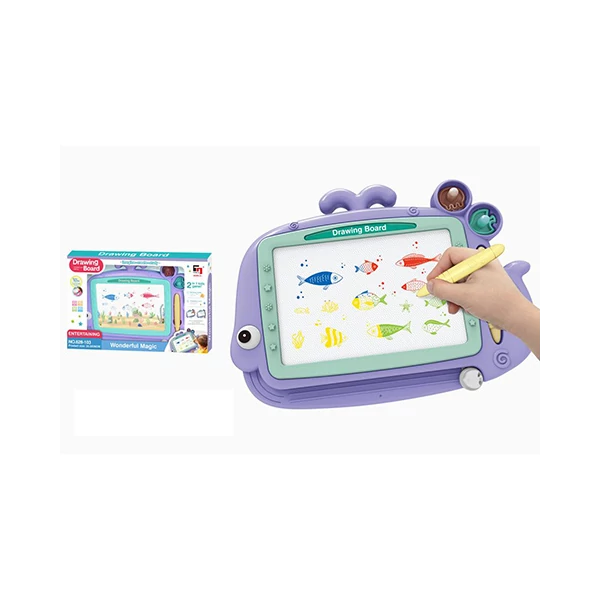 Bálna formájú lila mágneses rajztábla nyomdákkal