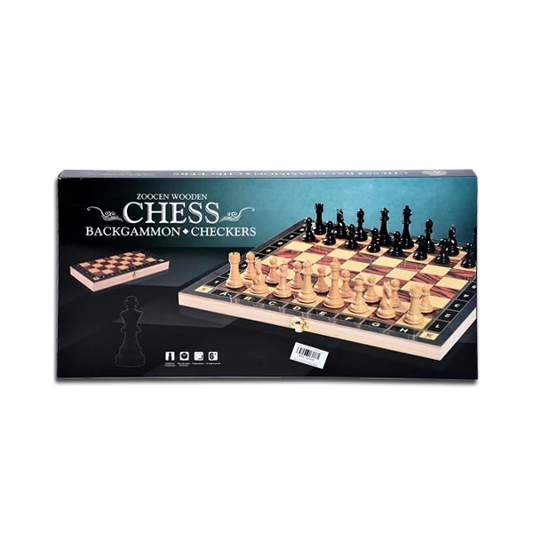 Sakk 3 az 1-ben játékszett fából 34cm