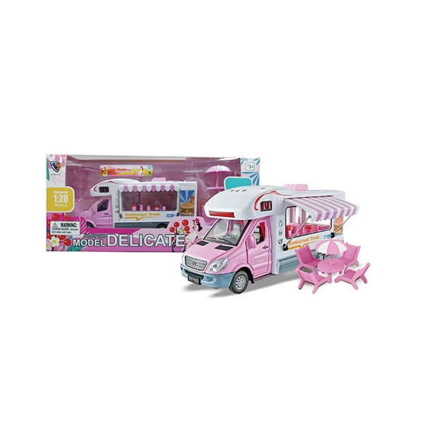 Hátrahúzós Pink Food Truck kisautó funkcióval 1/28