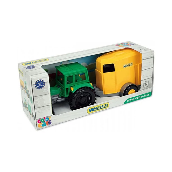 Zöld traktor lovas utánfutóval 38cm - Wader