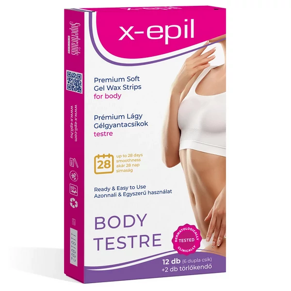 X-Epil használatra kész szőrtelenítő gyanta csík testre 12db