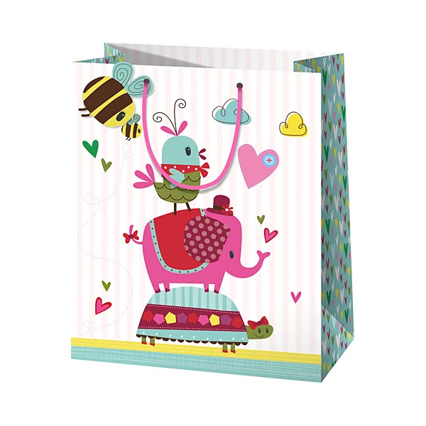 Pink elefántos közepes méretű ajándéktáska 18x10x23cm
