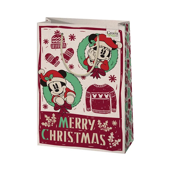 Green Grass Mickey egér karácsonyi nagy méretű prémium ajándéktáska 26x14x33cm
