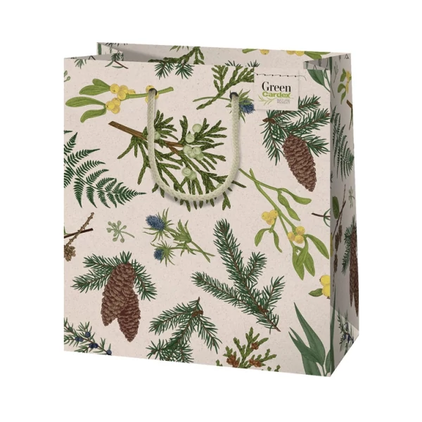 Növény mintás közepes méretű prémium ajándéktáska 18x23x10cm-es