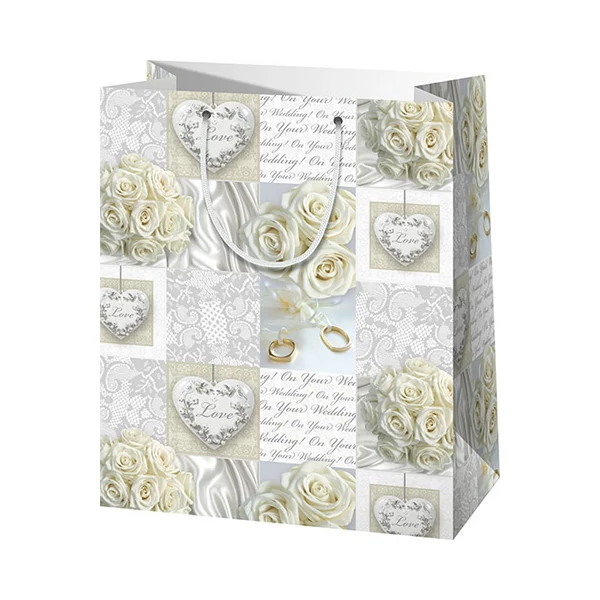 Fehér színű esküvői ajándéktáska 11x6x14cm