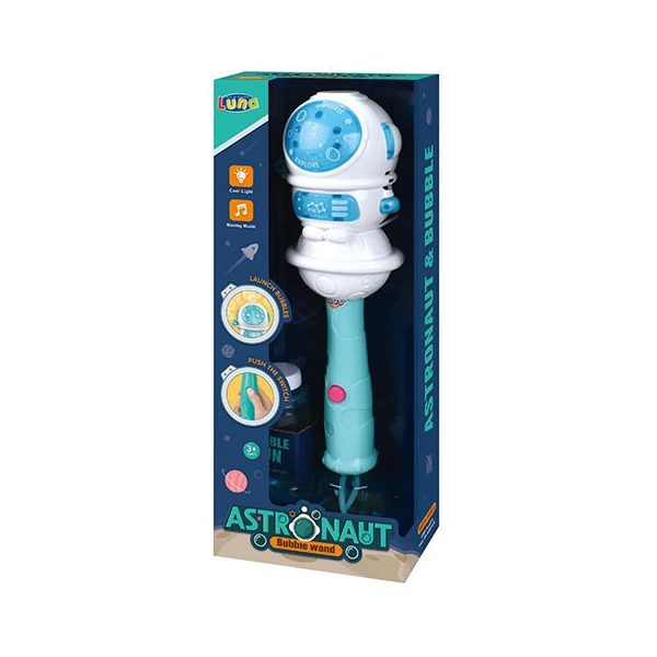 Szappanbuborékot fújó űrhajós fénnyel és hanggal