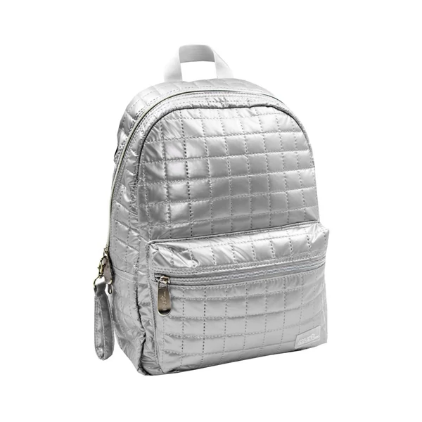 Must... Pearl ezüst steppelt iskolatáska, hátizsák 26x14x36cm