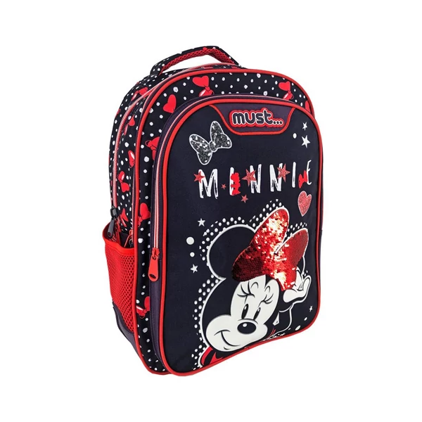 Must: Minnie egeres sötétkék-piros iskolatáska, hátizsák 32x18x43cm