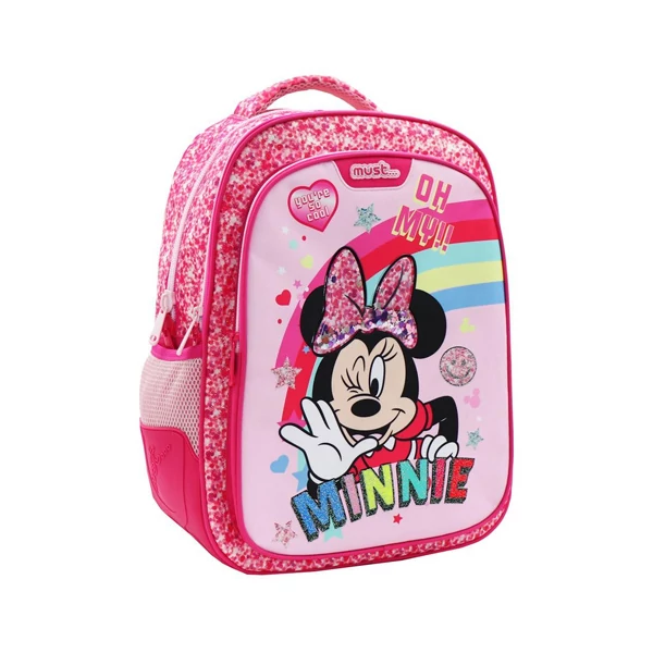 Must: Minnie egeres rózsaszín flitteres iskolatáska, hátizsák 32x18x43cm