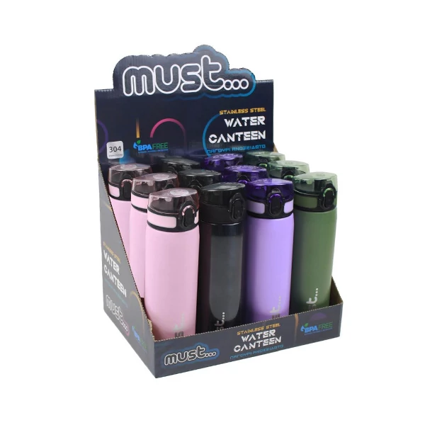 Must: Rozsdamentes acél kulacs többféle változatban 600ml 1db