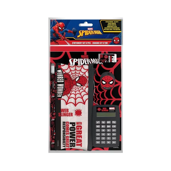 Pókember írószer szett számológéppel PVC tasakban