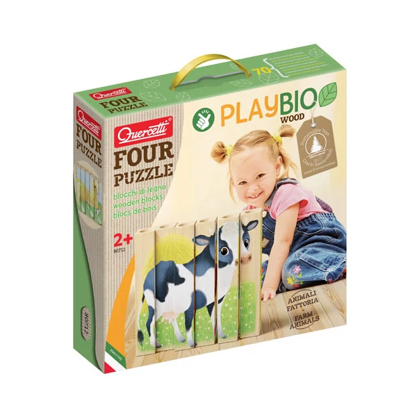 Quercetti: PlayBio Háztáji állatok 4 az 1-ben fahasáb puzzle