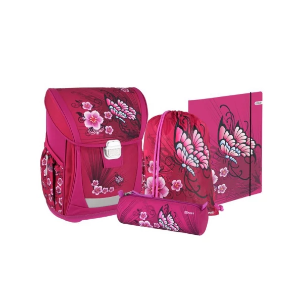 Spirit: Pillangó virággal 4db-os Cool ergonomikus iskolatáska szett