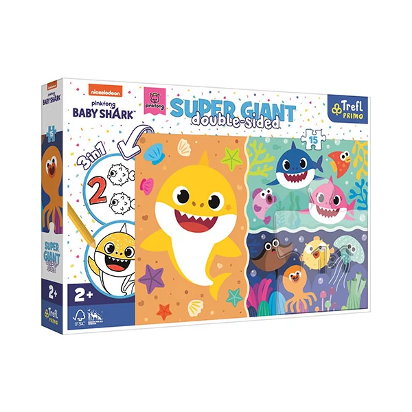 Baby Shark Super Giant kétoldalas 3 az 1-ben puzzle 15db-os - Trefl