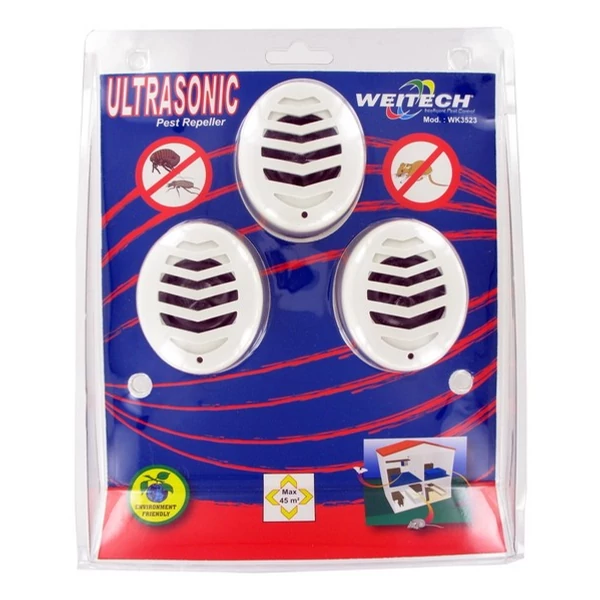 Weitech Ultrahangos kártevő riasztó 45m2, 3db/csomag /hálózatról működik (WK3523)