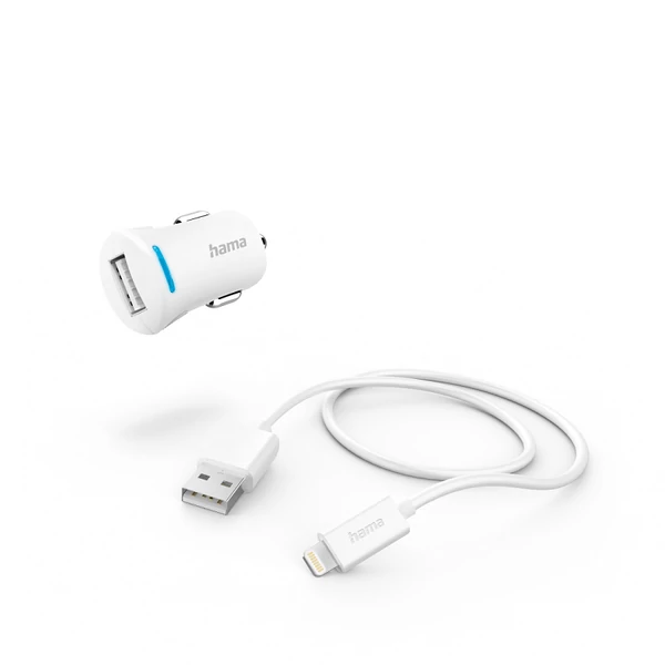 Hama FIC E3 autós töltő szett (2,4a) lightning usb adatkábellel, fehér (201610)